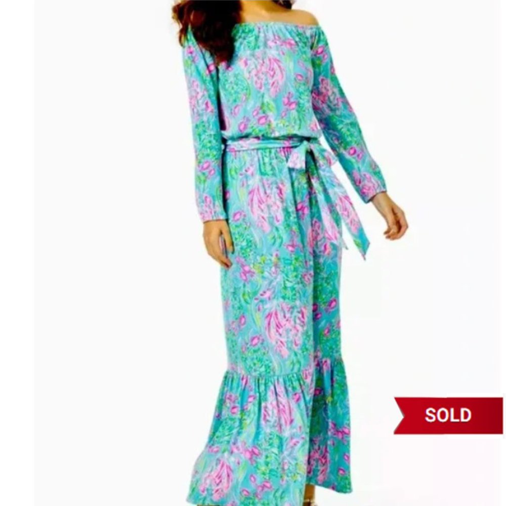 *SOLD* NWT Lilly Pulitzer Odella Maxi Dress Amalfitano Blue Best Fishes - Picture 1 of 10